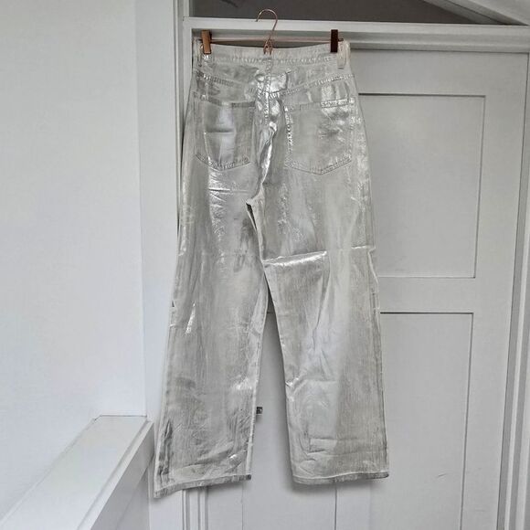 🆕️ Zara Boy Boy Metallic High Rise Relaxed Fit Jeans in Silver - Picture 8 of 15